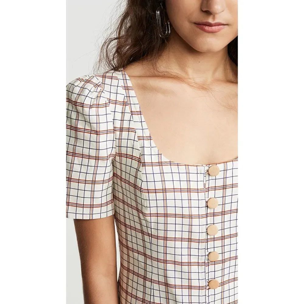 Nicholas Linen blend Button Front Check Mini Dress - Picture 5 of 12
